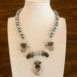 Cookie Lee | Faux Pearl and Quartz Pendant Necklace | 15” Adjustable